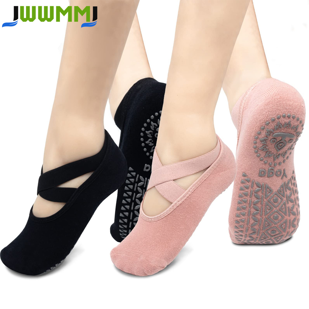 Grip Sock Yoga - ถุงเท้าโยคะสำหรับผู้หญิง 1 คู่ พร้อมแผ่นกันลื่นและสายรัด เหมาะสำหรับพิลาทิส เพียวบาร์เร่