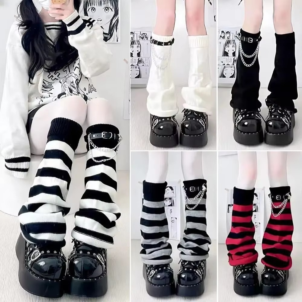 ถุงเท้าบูทถักลายทางสไตล์กอธิคฮ - Boot Sock Slouchy บทวิจารณ์และราคา